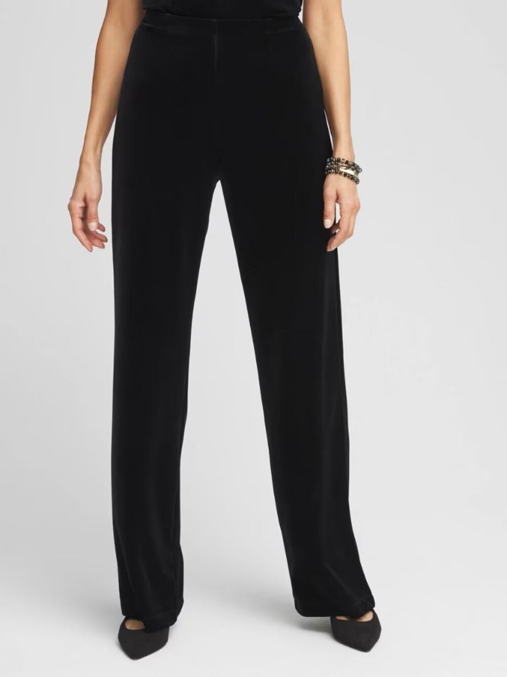 Chico's Traveler's Pull-On Black Velvet Relaxed Wide Leg Pants - Sz 2 (12) Tall